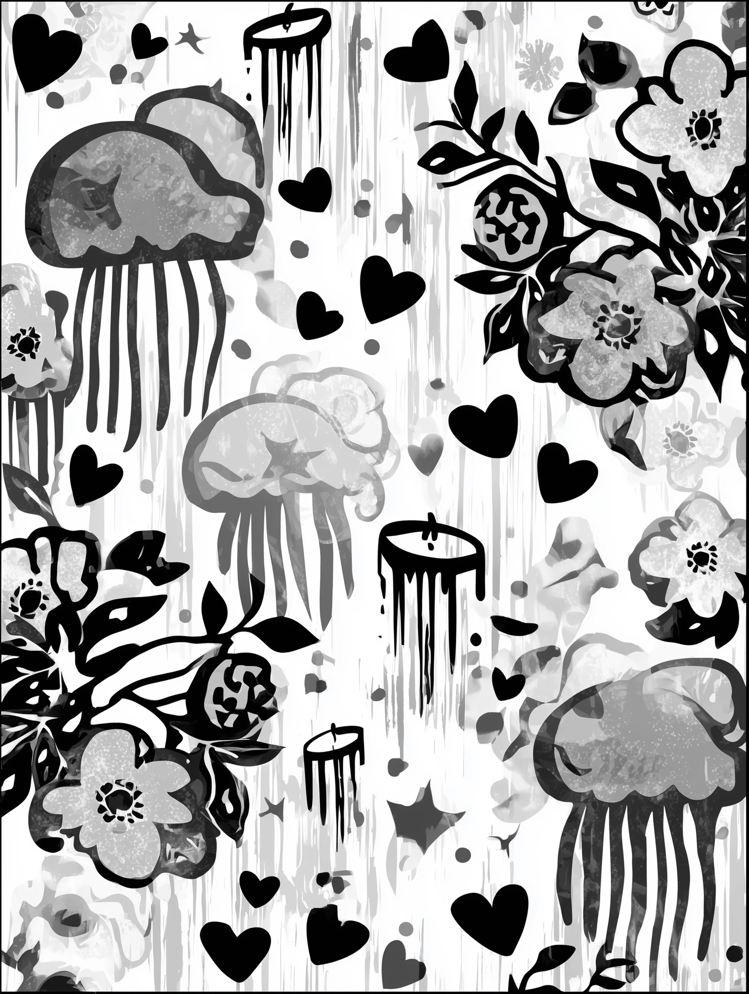 Free printable jellyfish coloring page for adults featuring a decorative jellyfish with candles and hearts